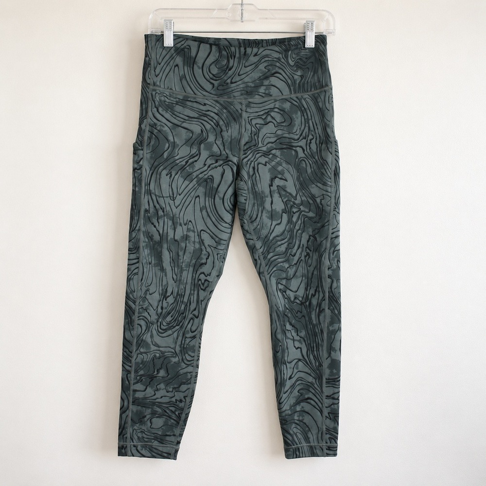 Athleta Ultimate Stash Pocket 7/8 Tight Green Topo Swirl Leggings MP Petite